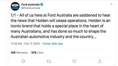 Ford Australia Pays Respects To Rival Holden After Closure Announcement